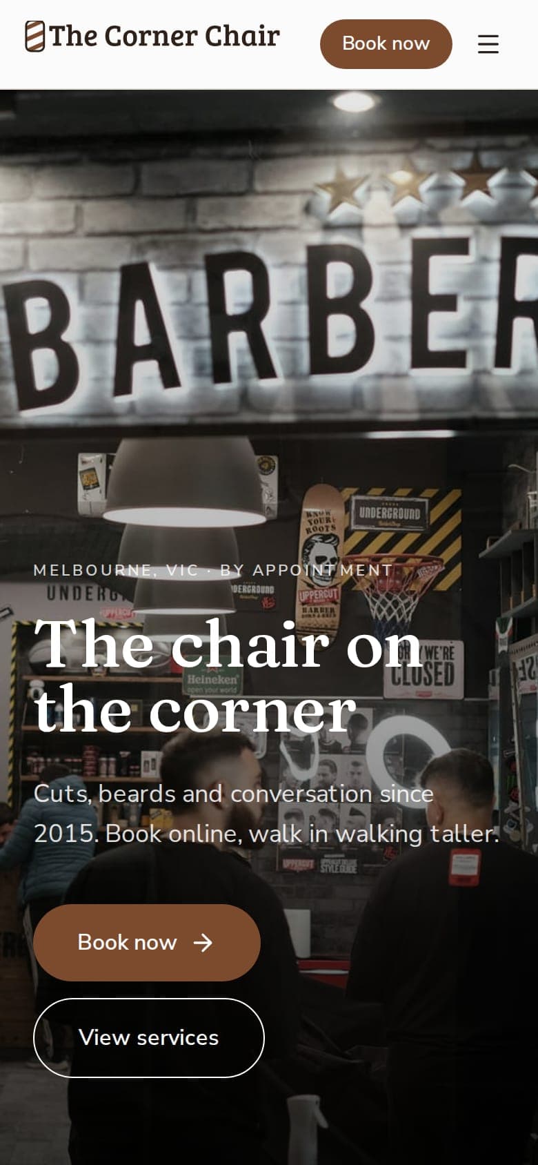The Corner Chair website on a phone