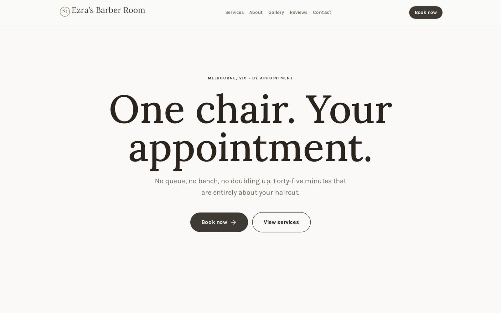 Ezra's Barber Room website on desktop