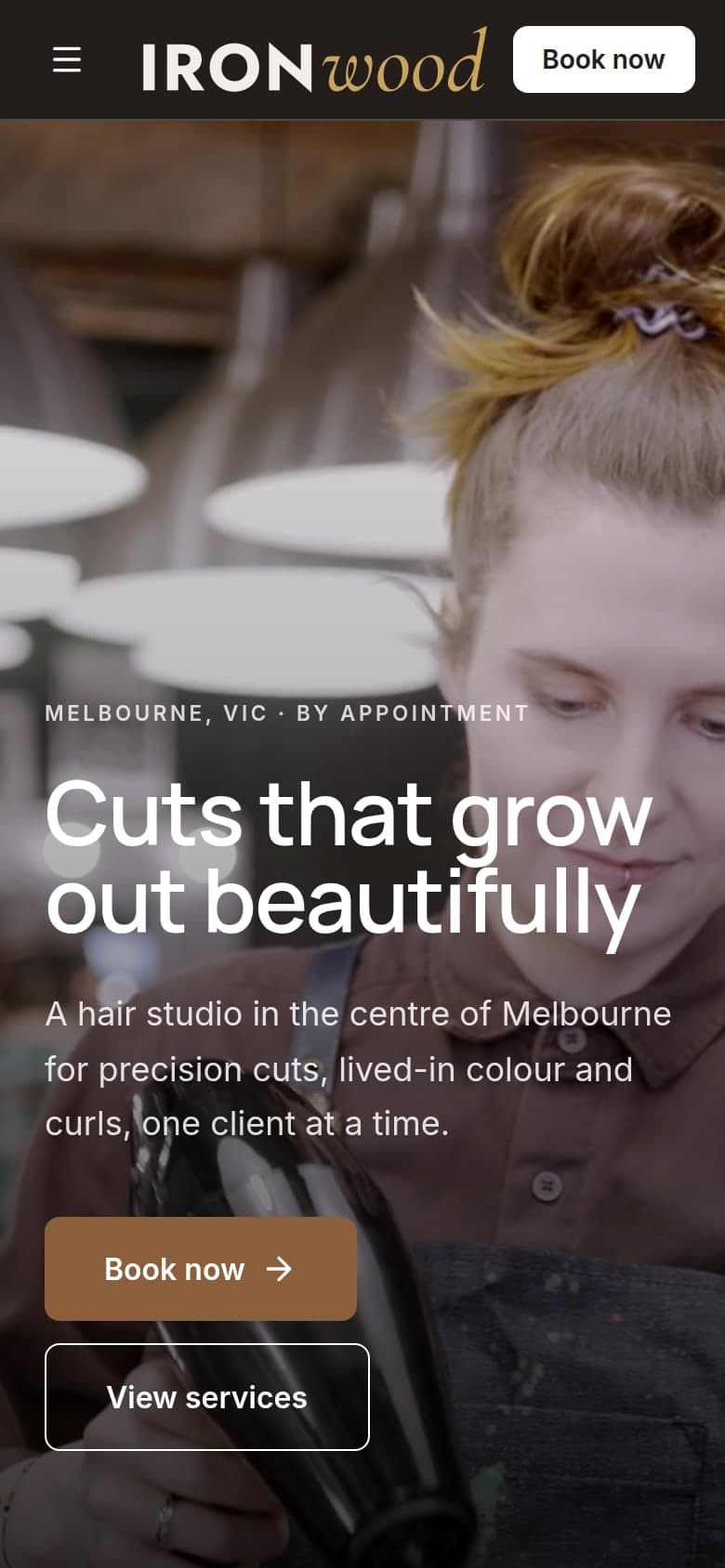 Ironwood Hair Studio website on a phone