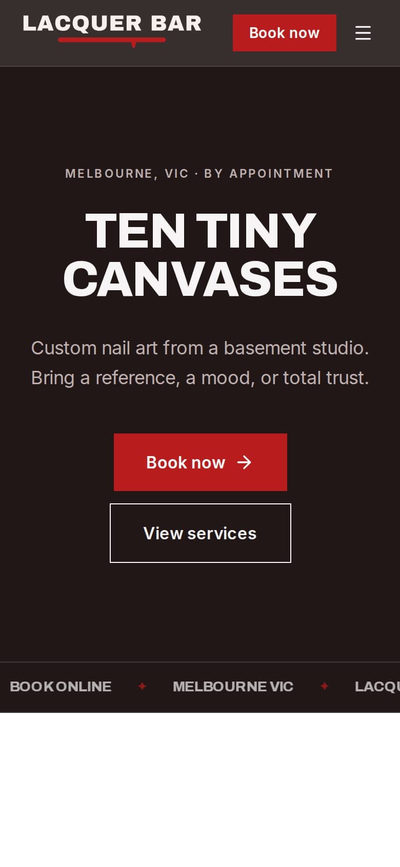 Lacquer Bar website on a phone
