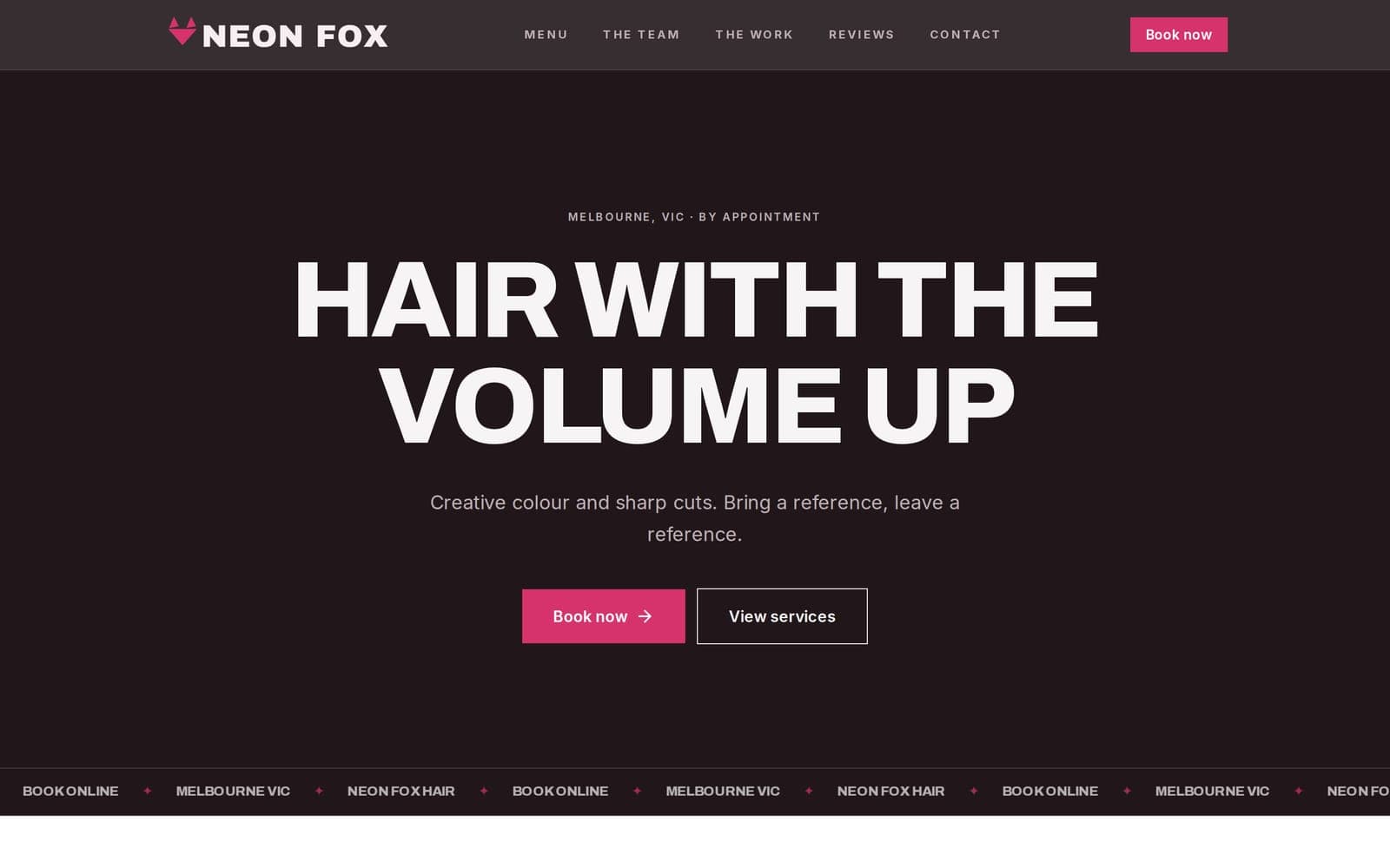 Neon Fox Hair website on desktop
