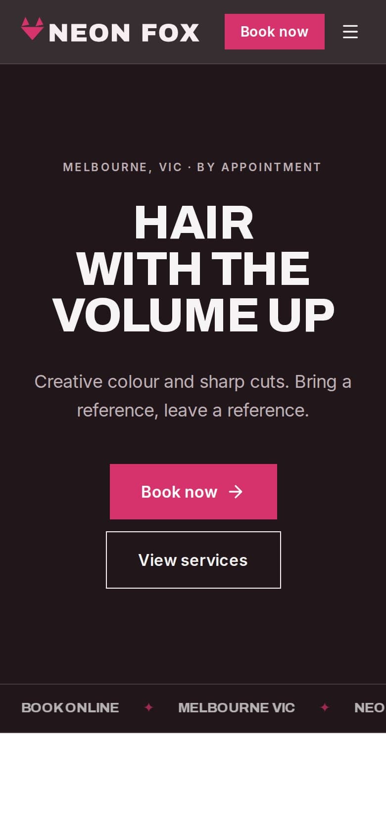 Neon Fox Hair website on a phone