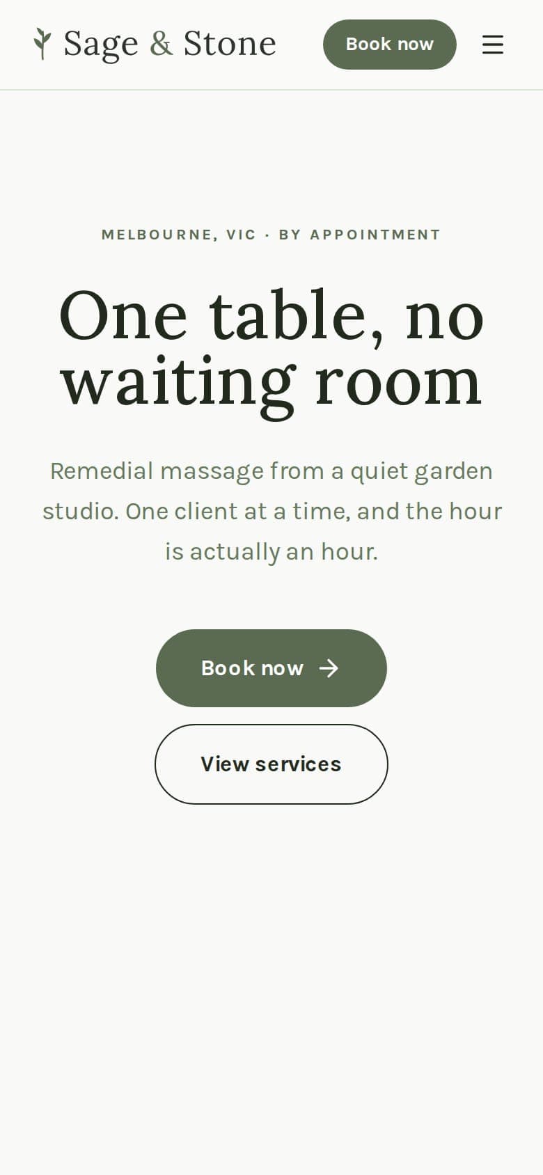 Sage & Stone Massage website on a phone