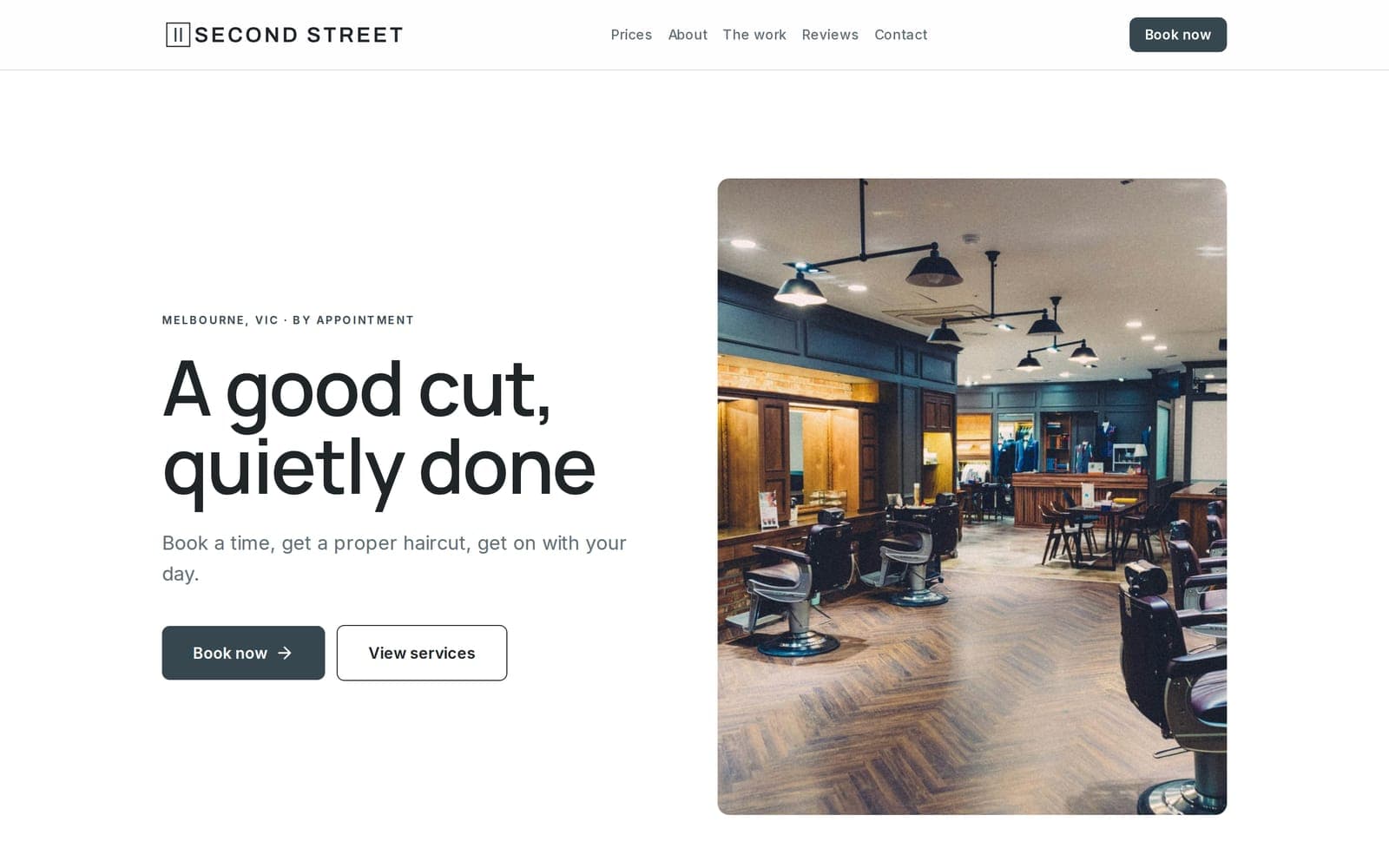 Second Street Barbers website on desktop