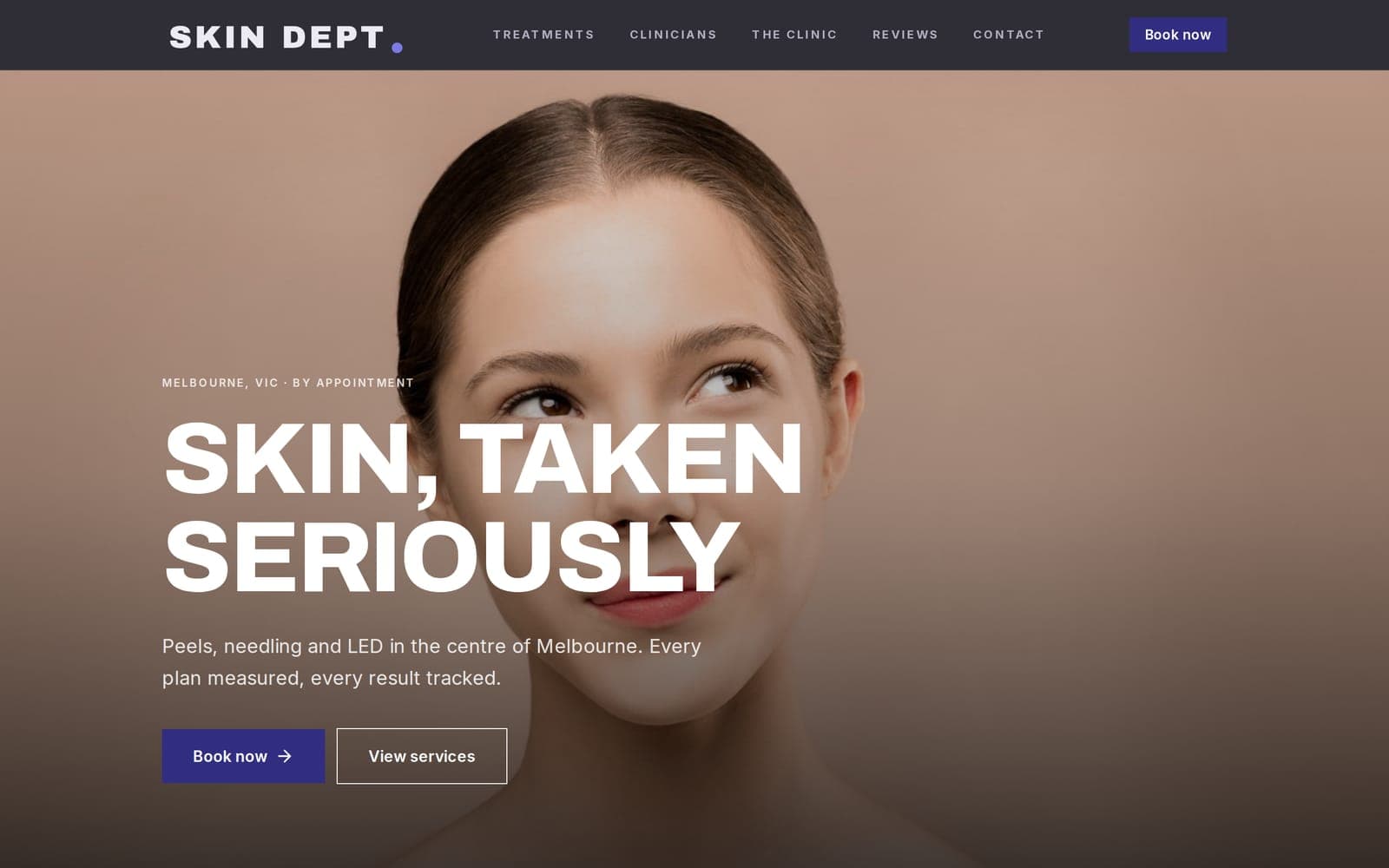 Skin Dept. website on desktop