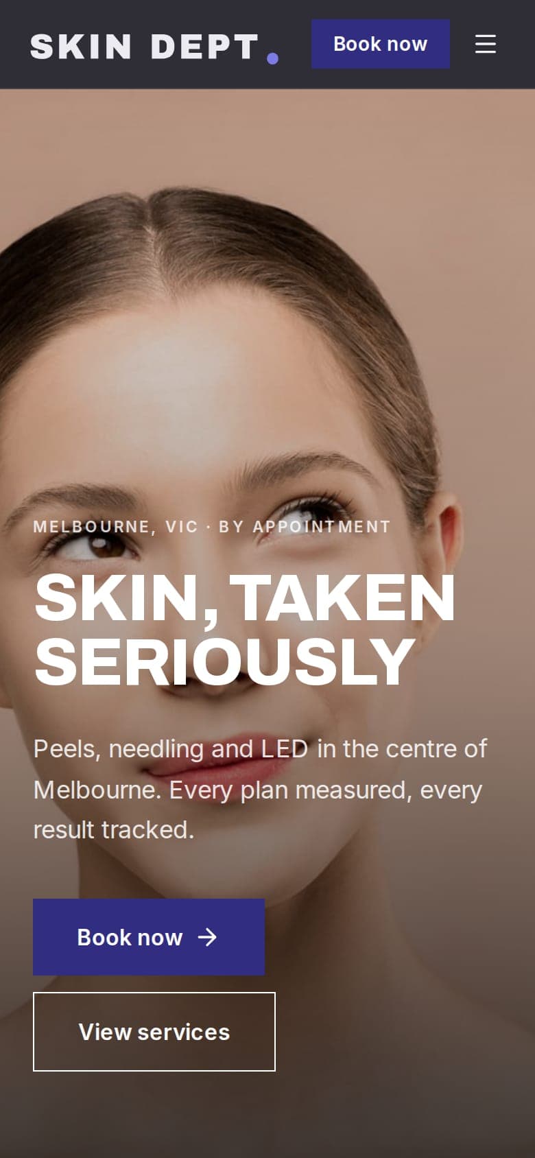 Skin Dept. website on a phone