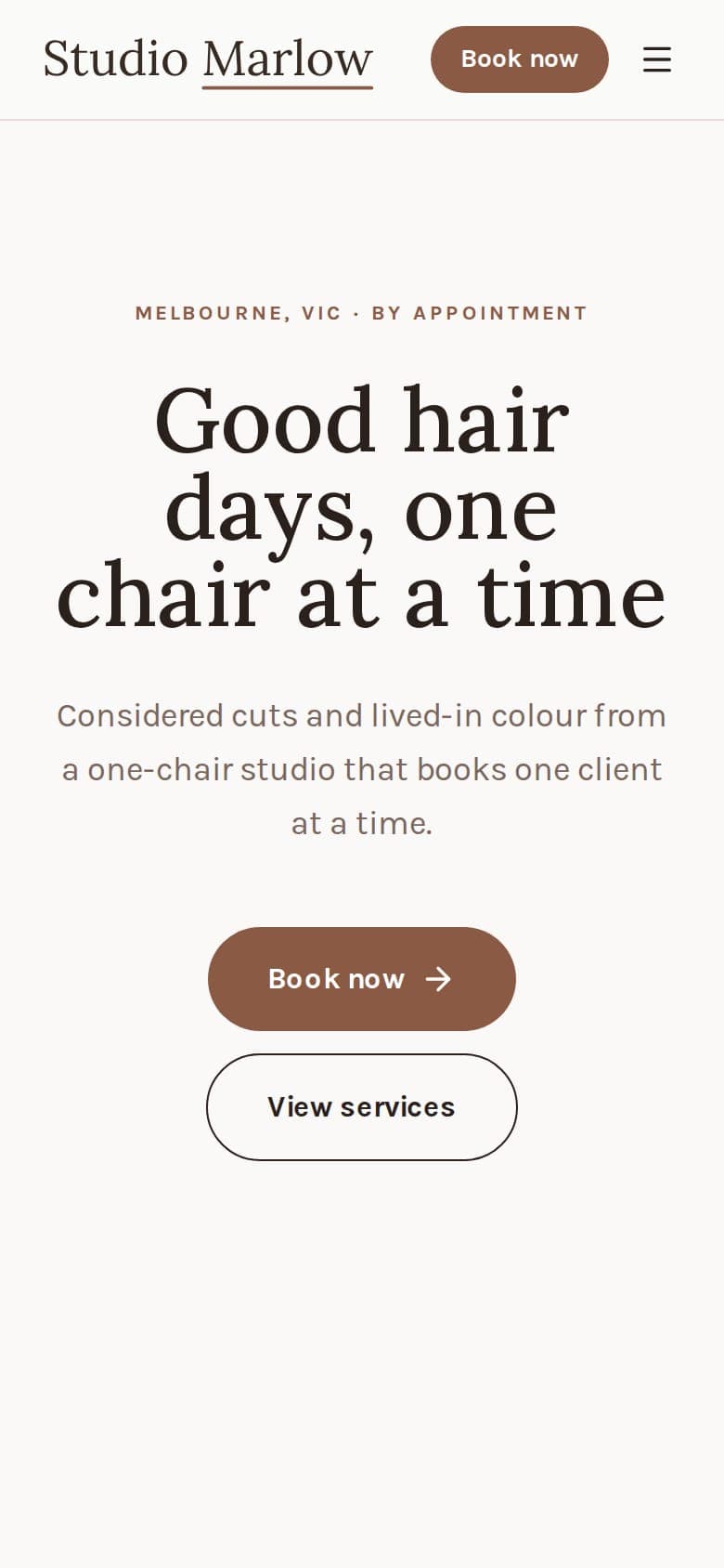 Studio Marlow website on a phone