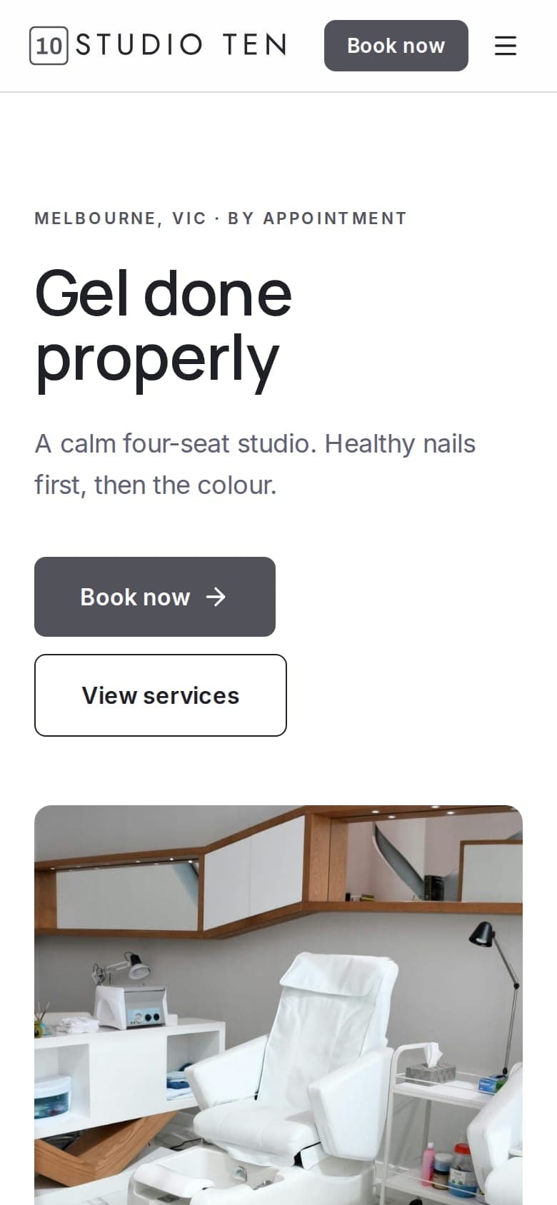 Studio Ten Nails website on a phone