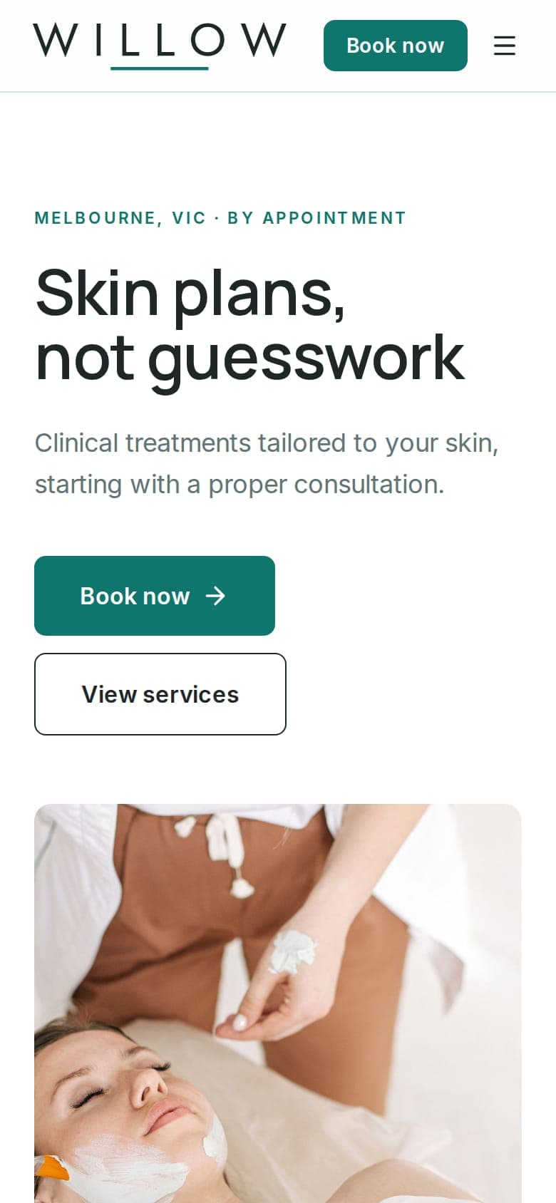 Willow Skin Studio website on a phone