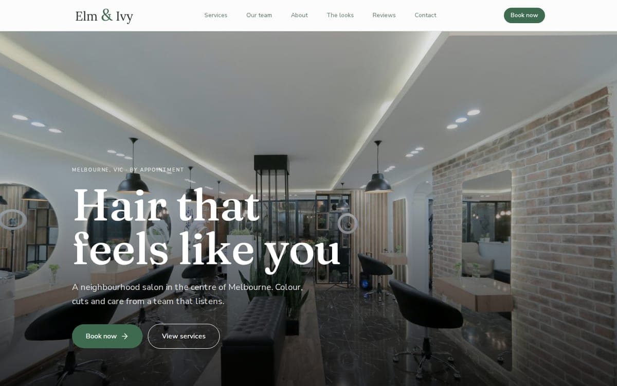Elm & Ivy Hair Co website