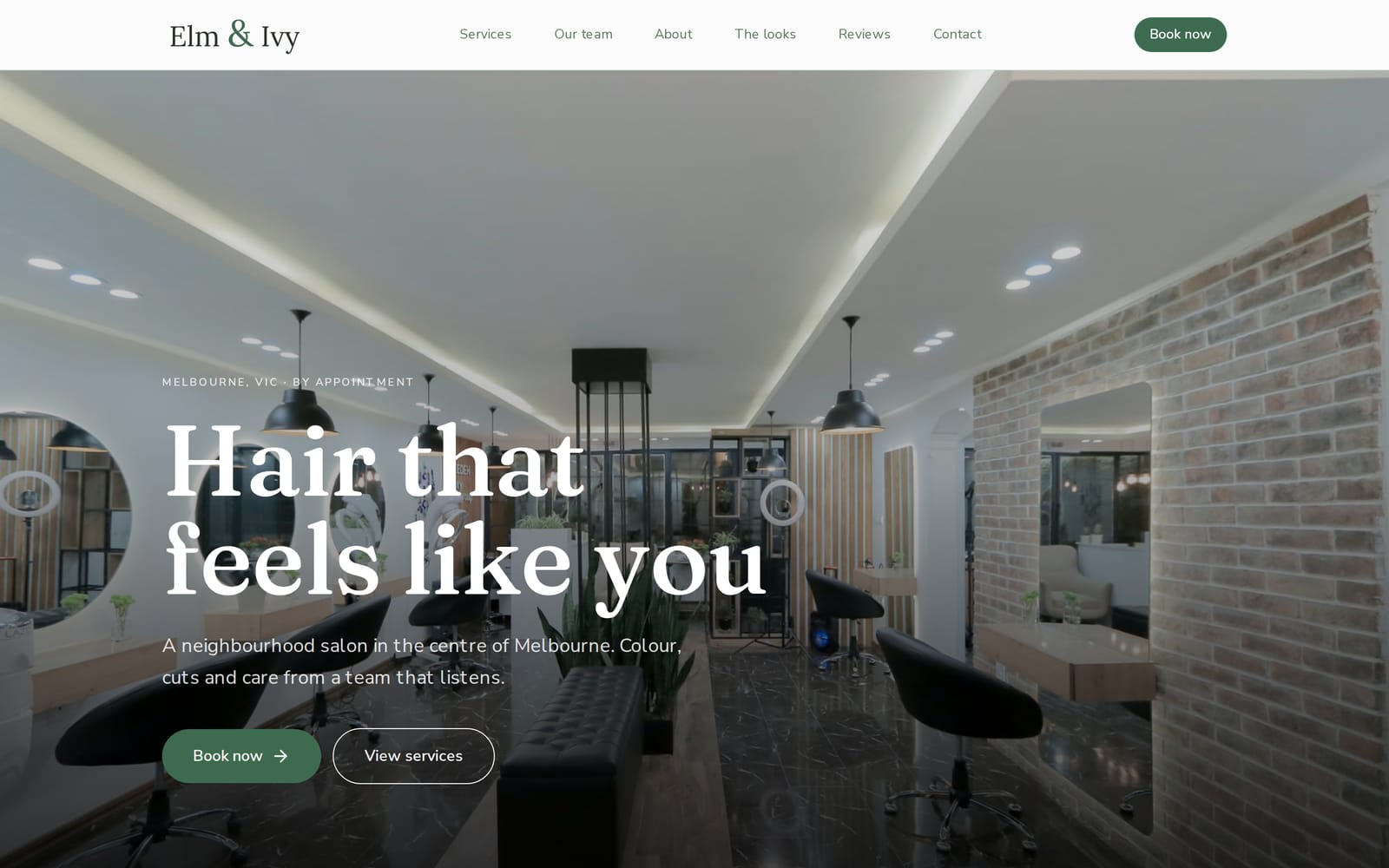 Elm & Ivy Hair Co, a website built with BeNotely