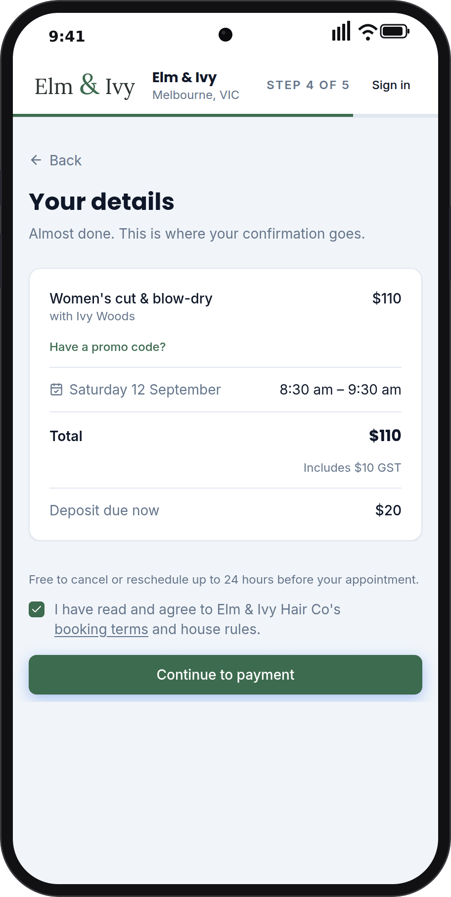 Customers agree before they book