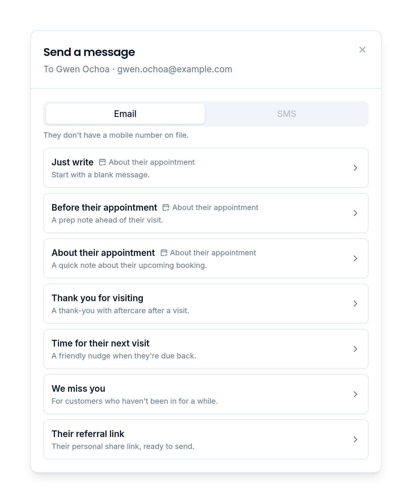 Send one customer an email or an SMS