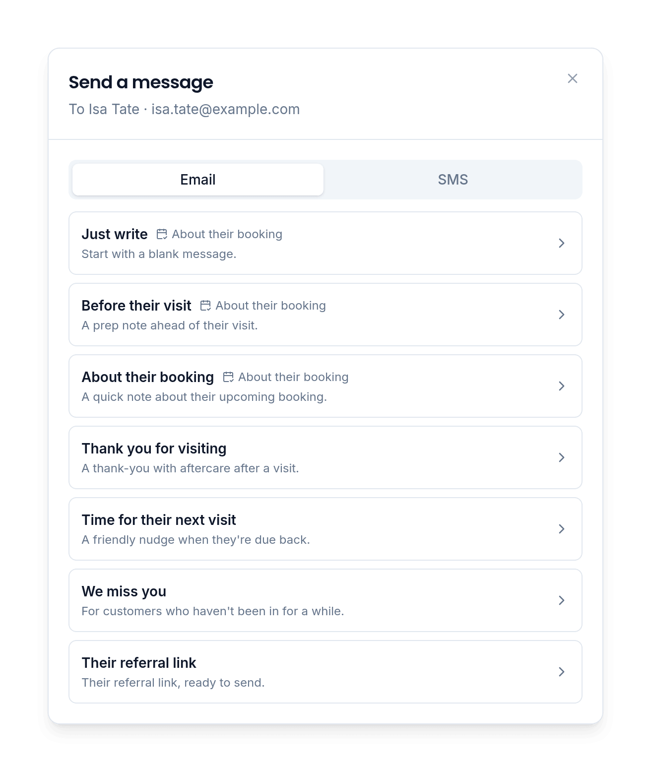 Send one customer an email or an SMS