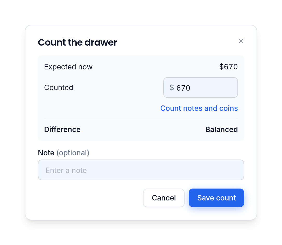 Count and close your cash drawer