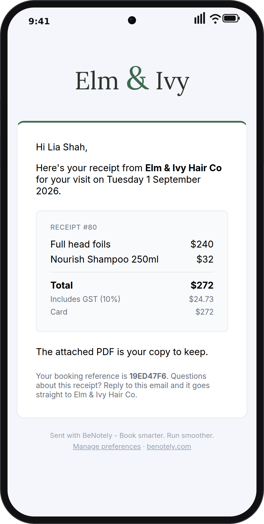 Receipts and tax invoices, sent for you