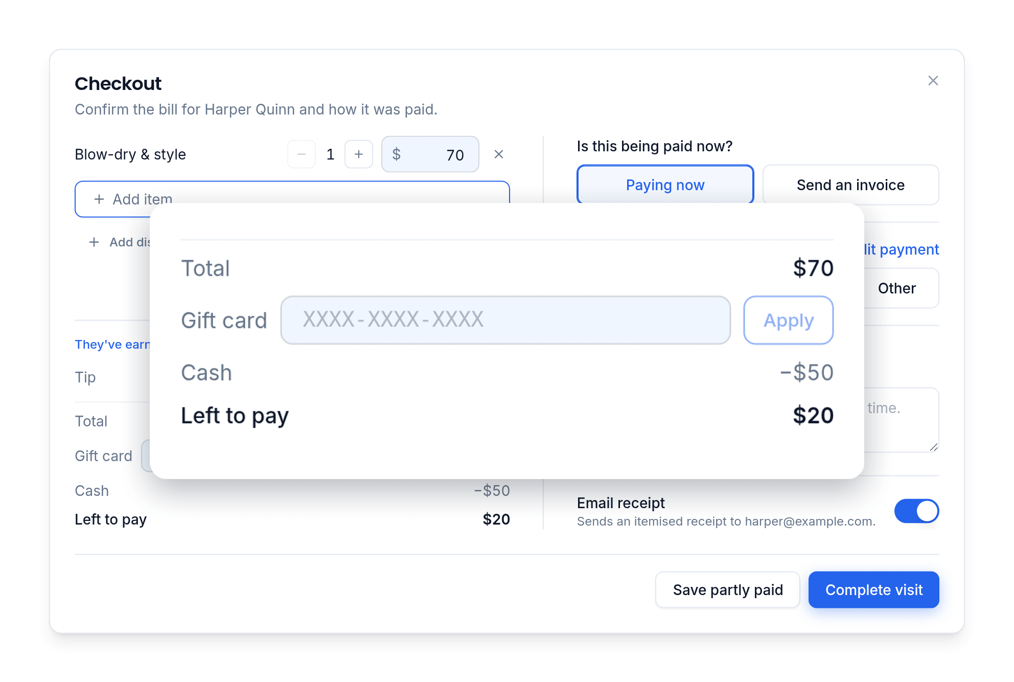 Split a bill between cash and card