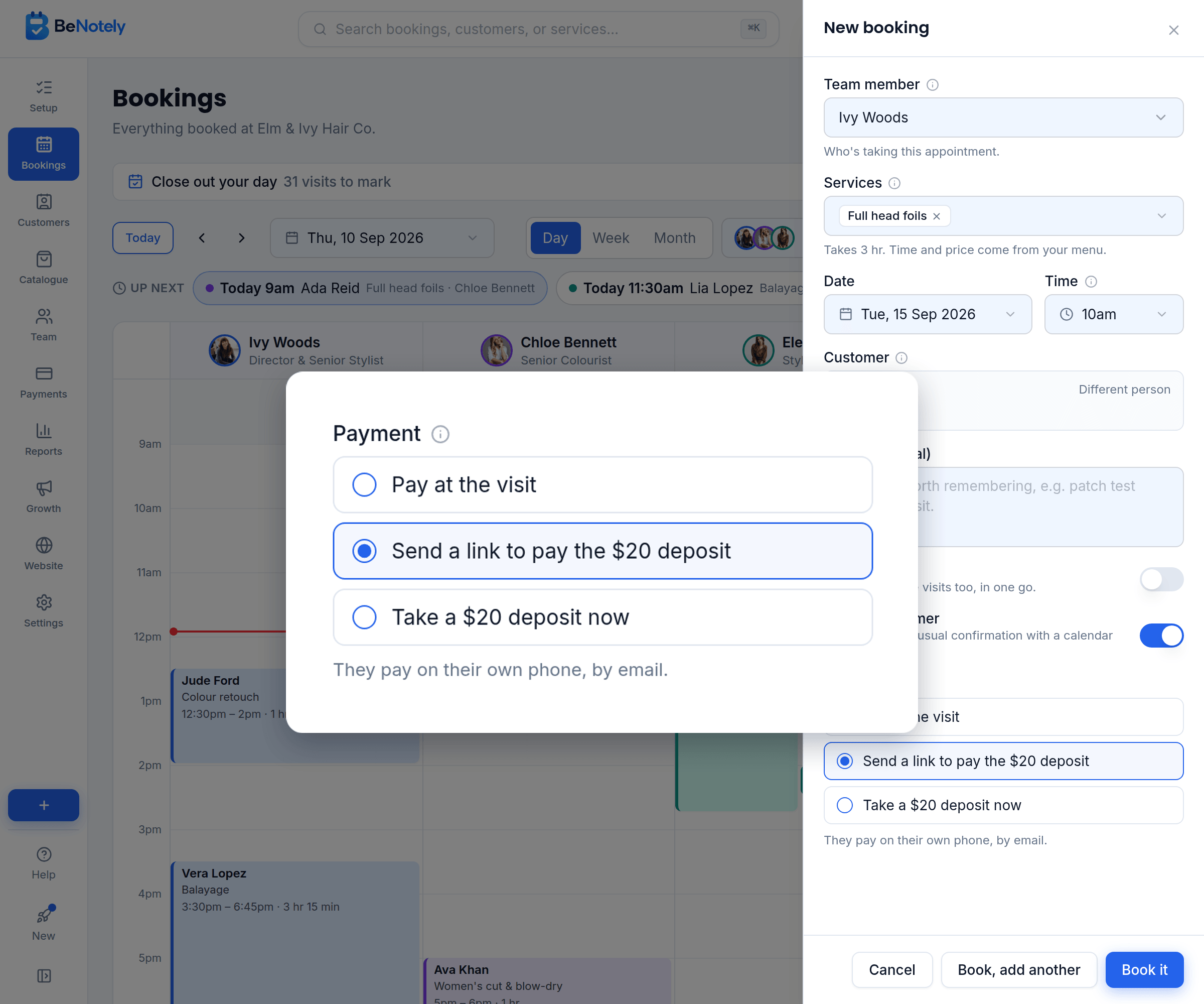 Send deposit links for phone bookings
