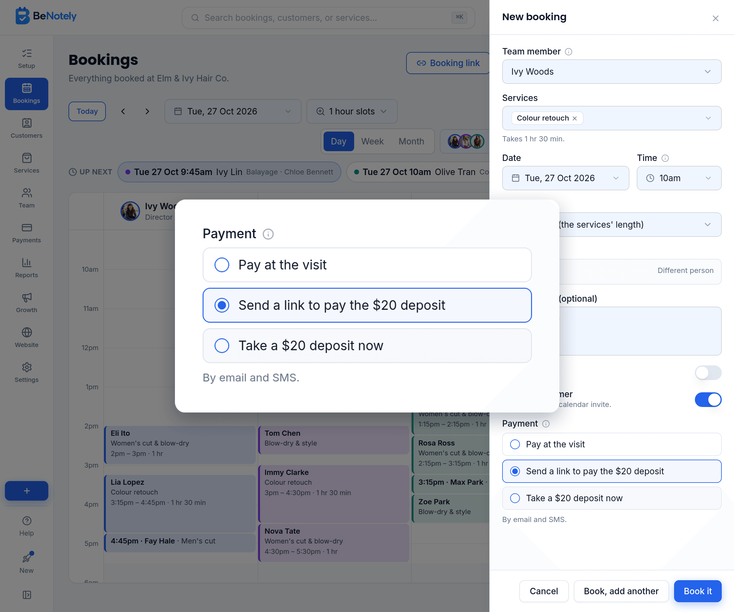 Deposits and cards for phone bookings