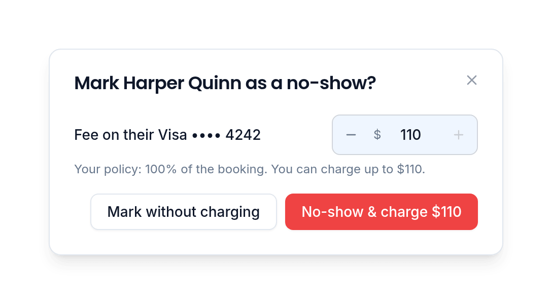 Charging a no-show fee in one tap