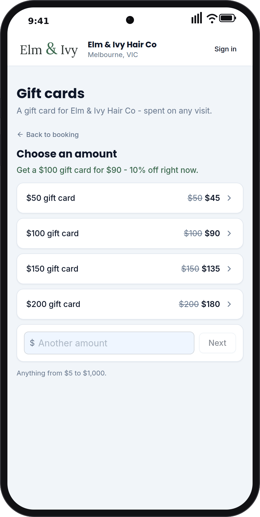 Gift cards sold from your own page