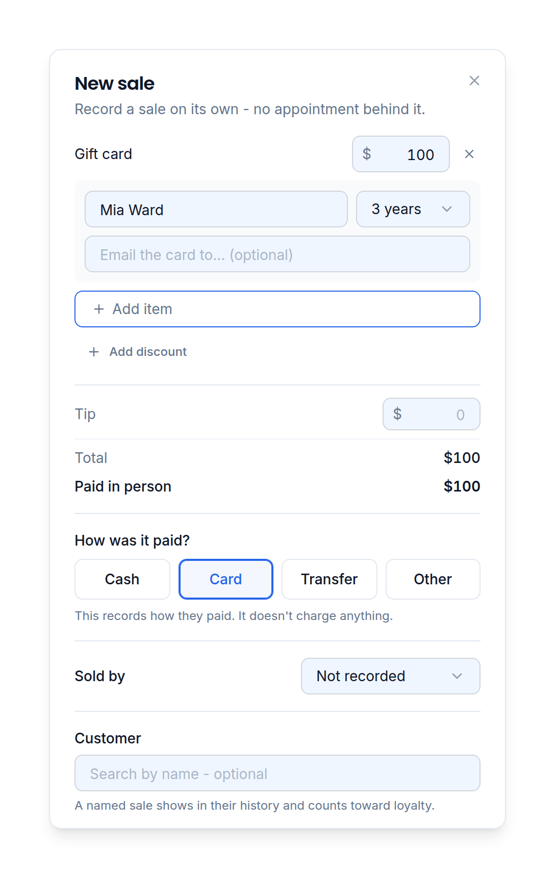 Sell gift cards at checkout
