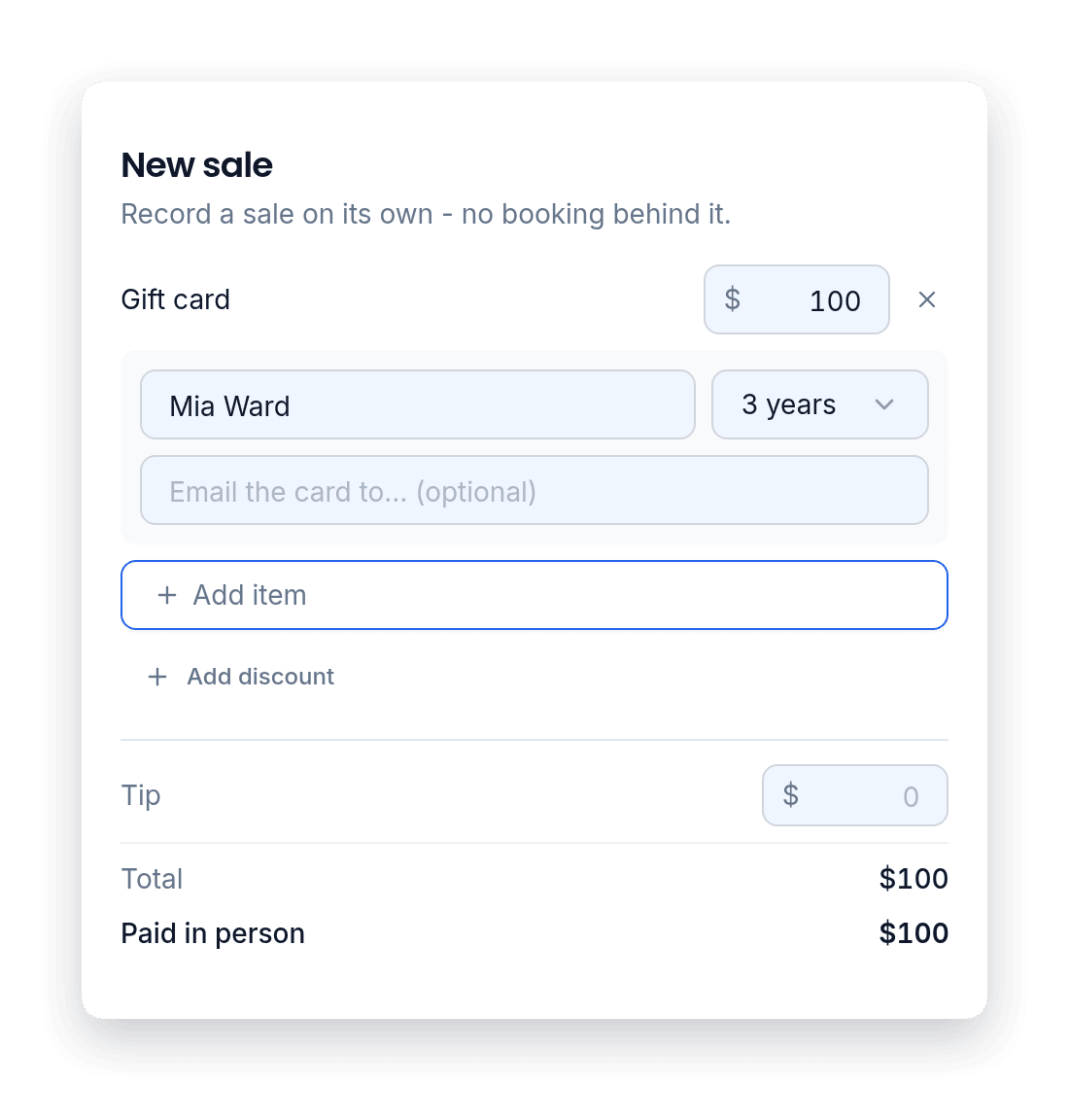 Sell gift cards at checkout