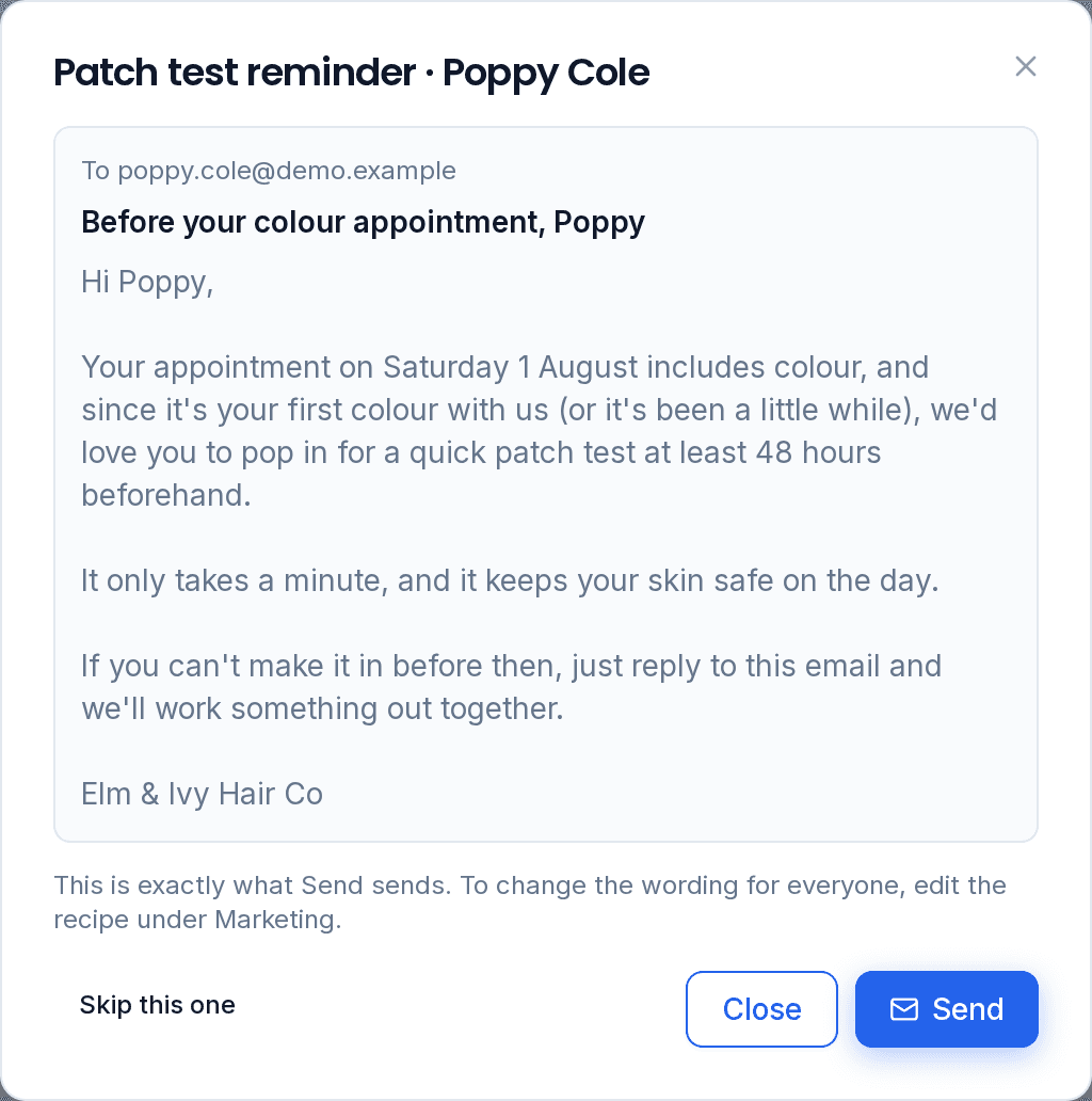 It writes the message. You press send