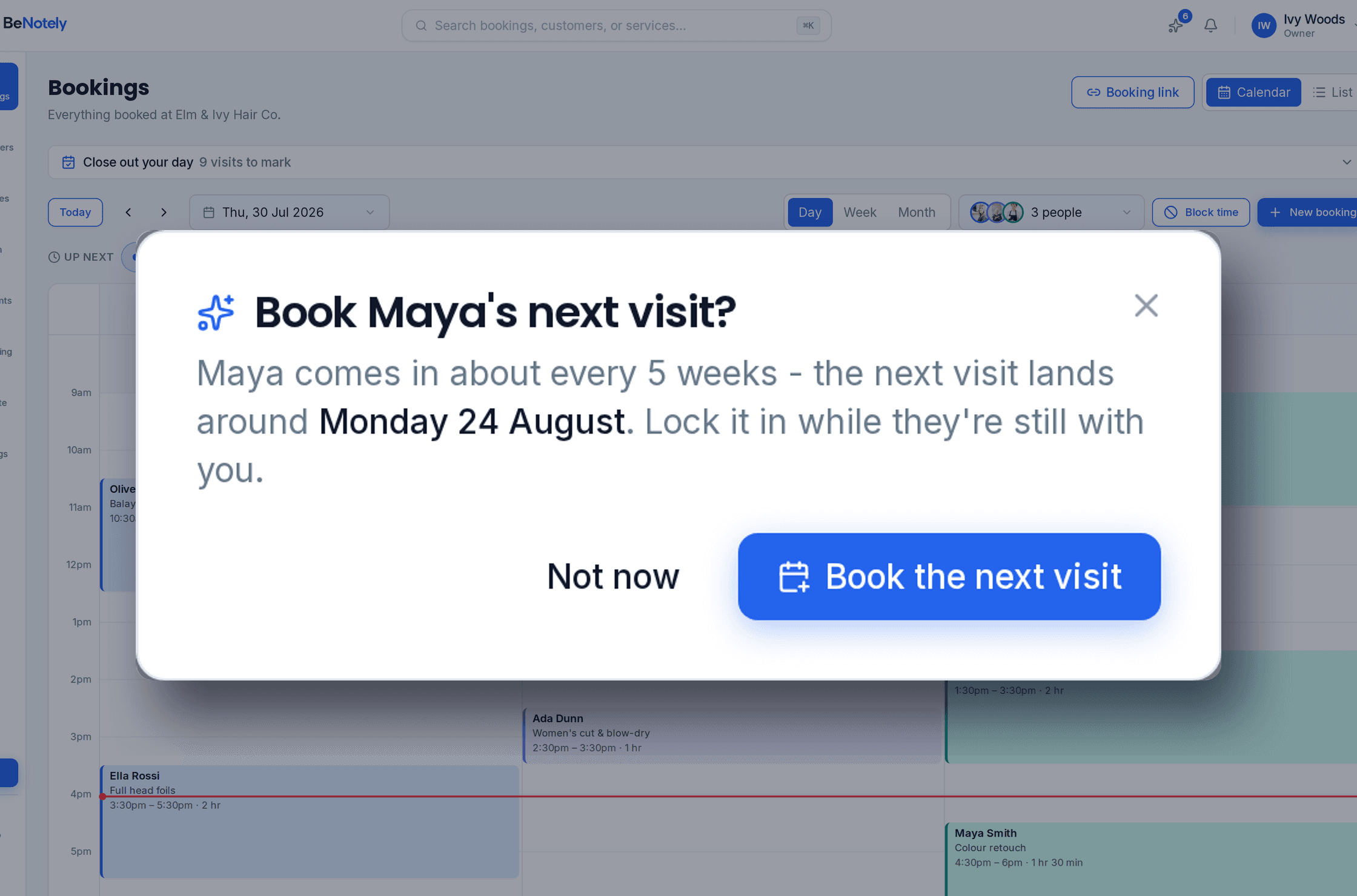 Rebook customers before they walk out the door
