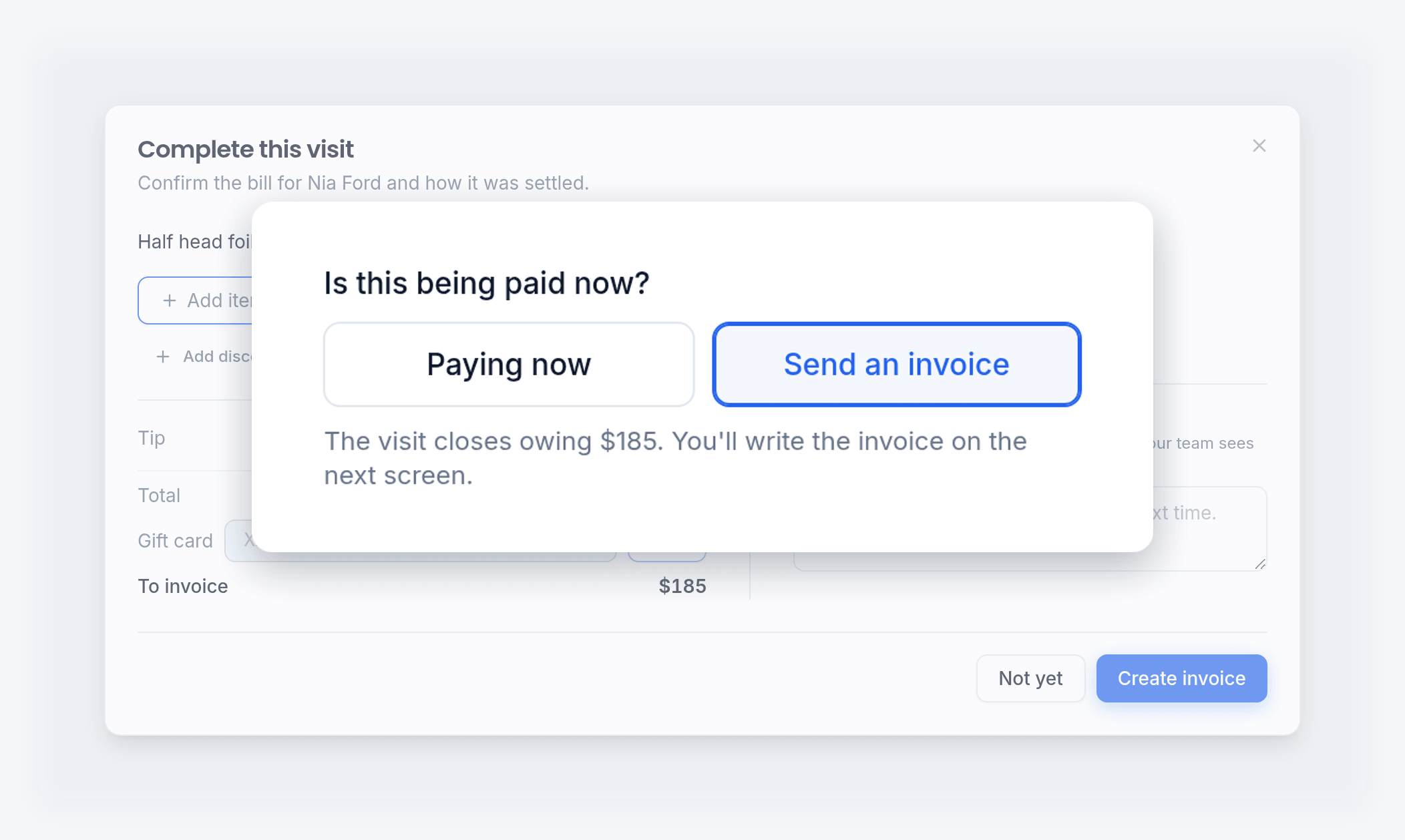 Send an invoice instead of taking payment