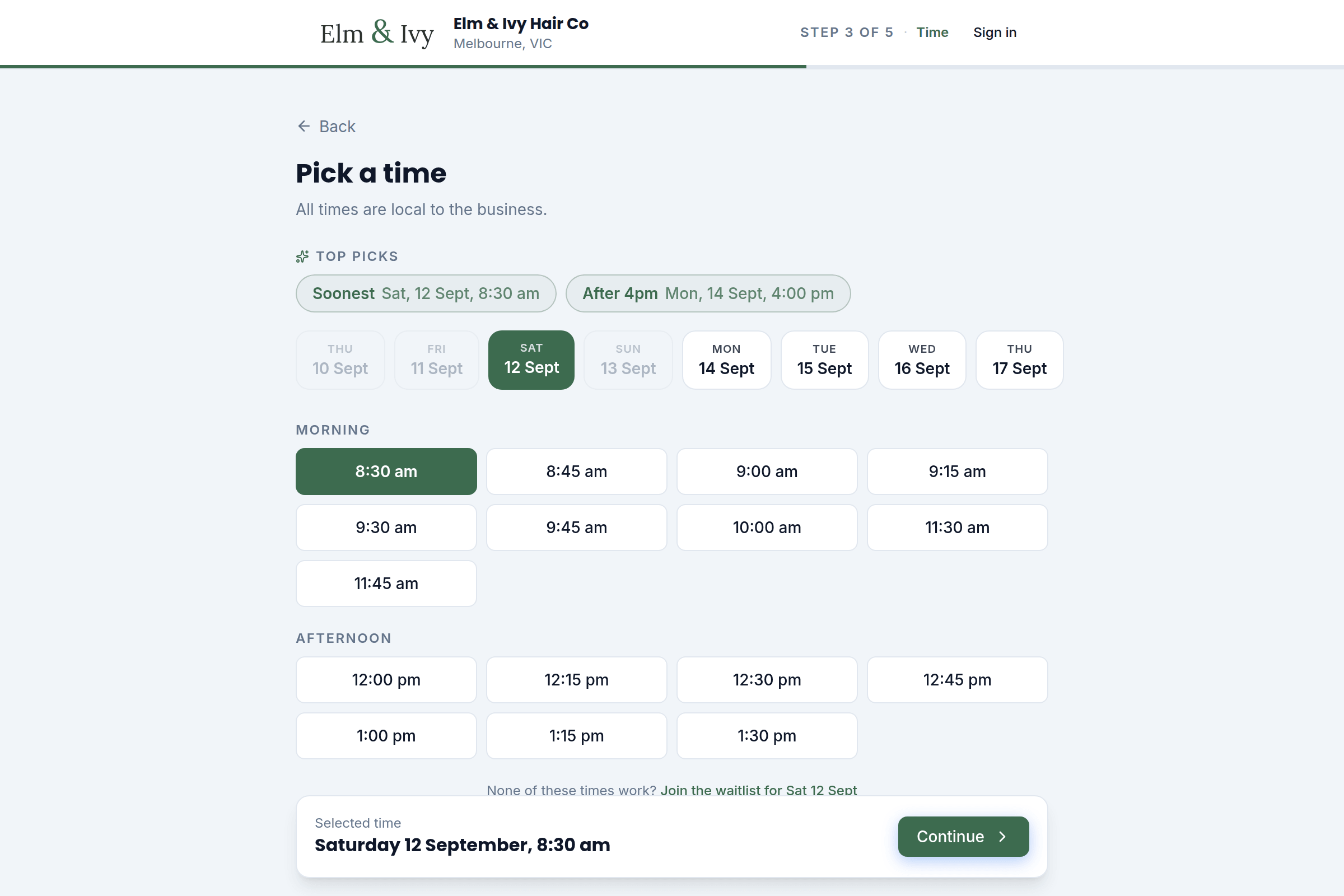 Customers pick a real time, in seconds