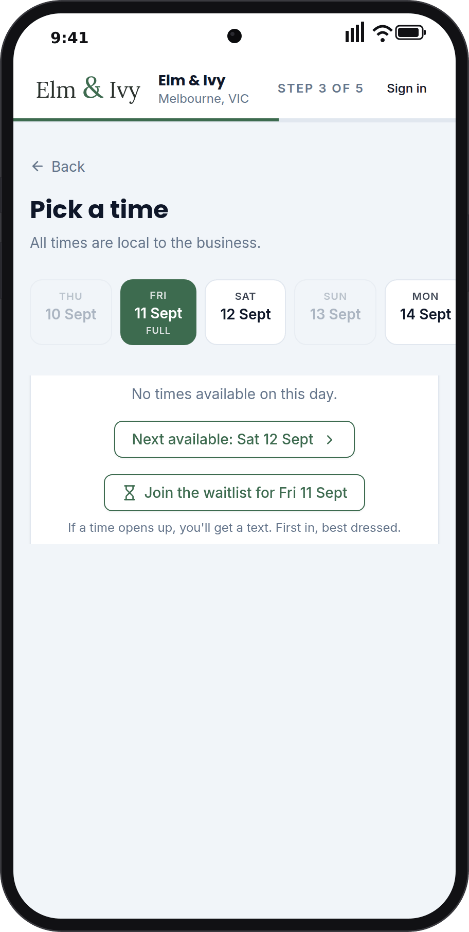 A waitlist fills cancelled times