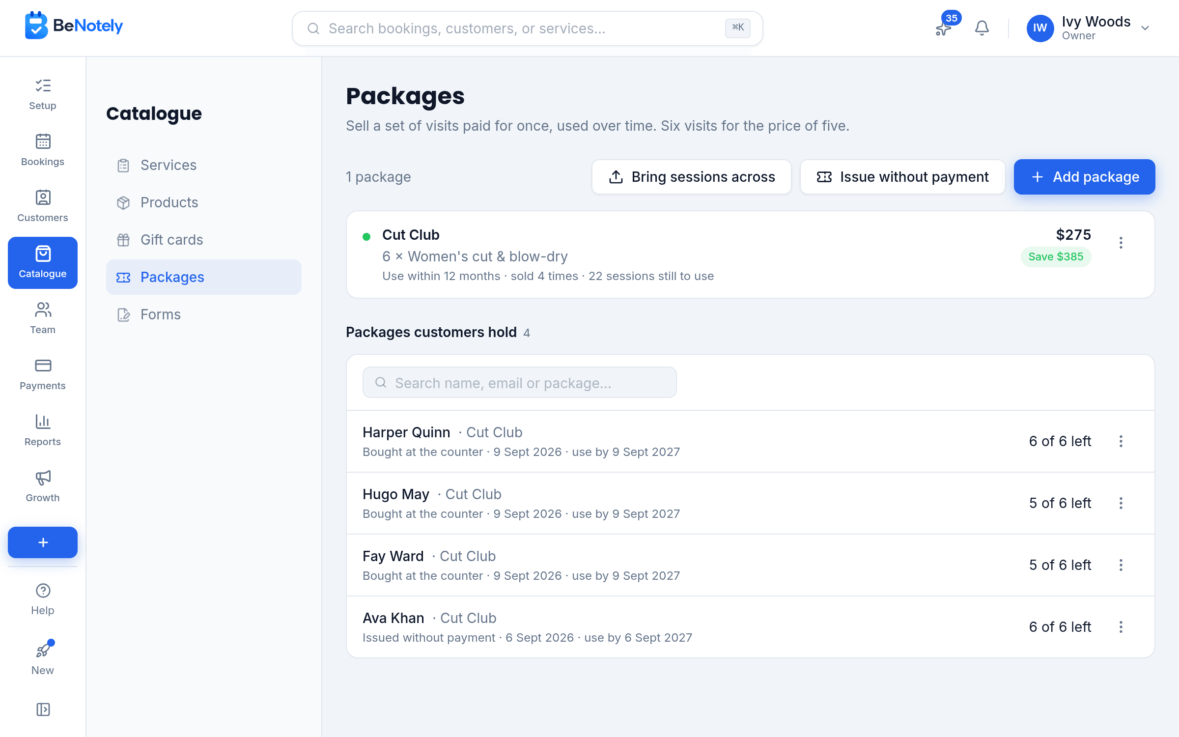Packages in BeNotely: what's in each one, the price, the saving and how long it lasts