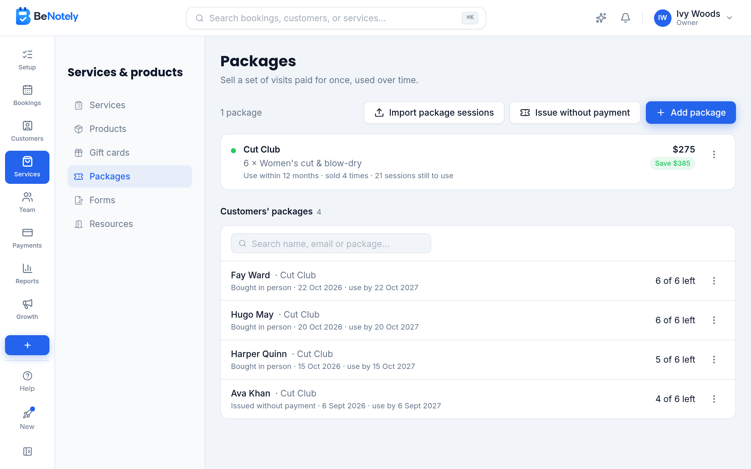 Packages in BeNotely: what's in each one, the price, the saving and how long it lasts
