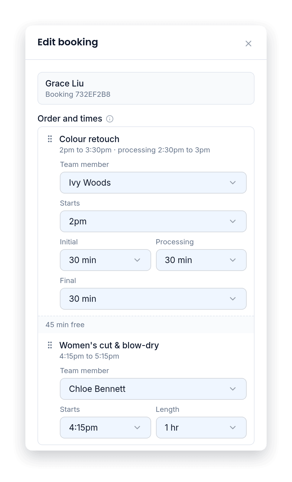 Combine services in one booking, at different times