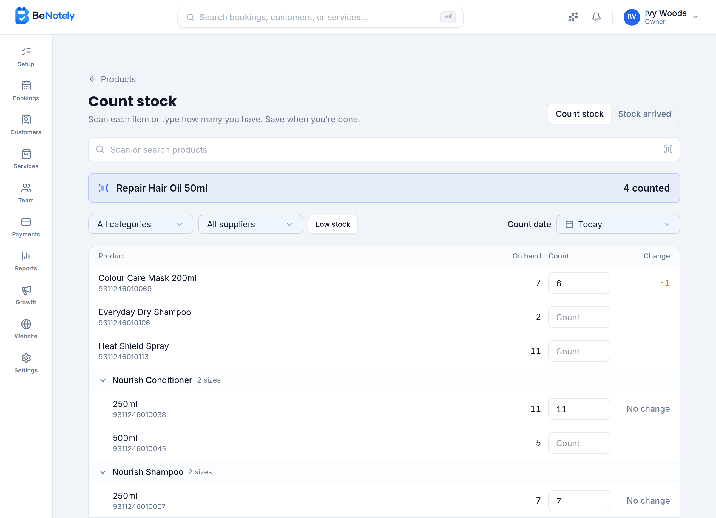 Scan barcodes to sell and count stock