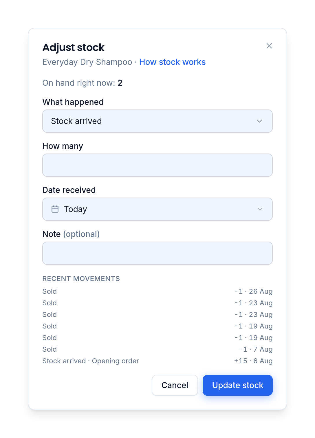 Stock tracking on every product