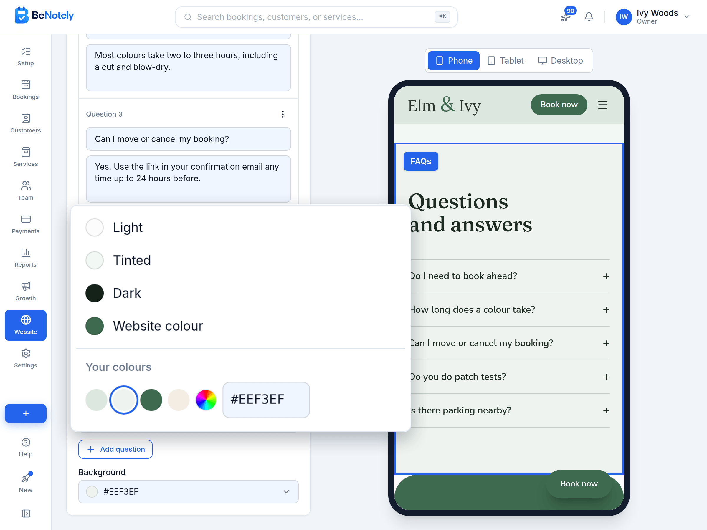 Colour your header, footer and sections