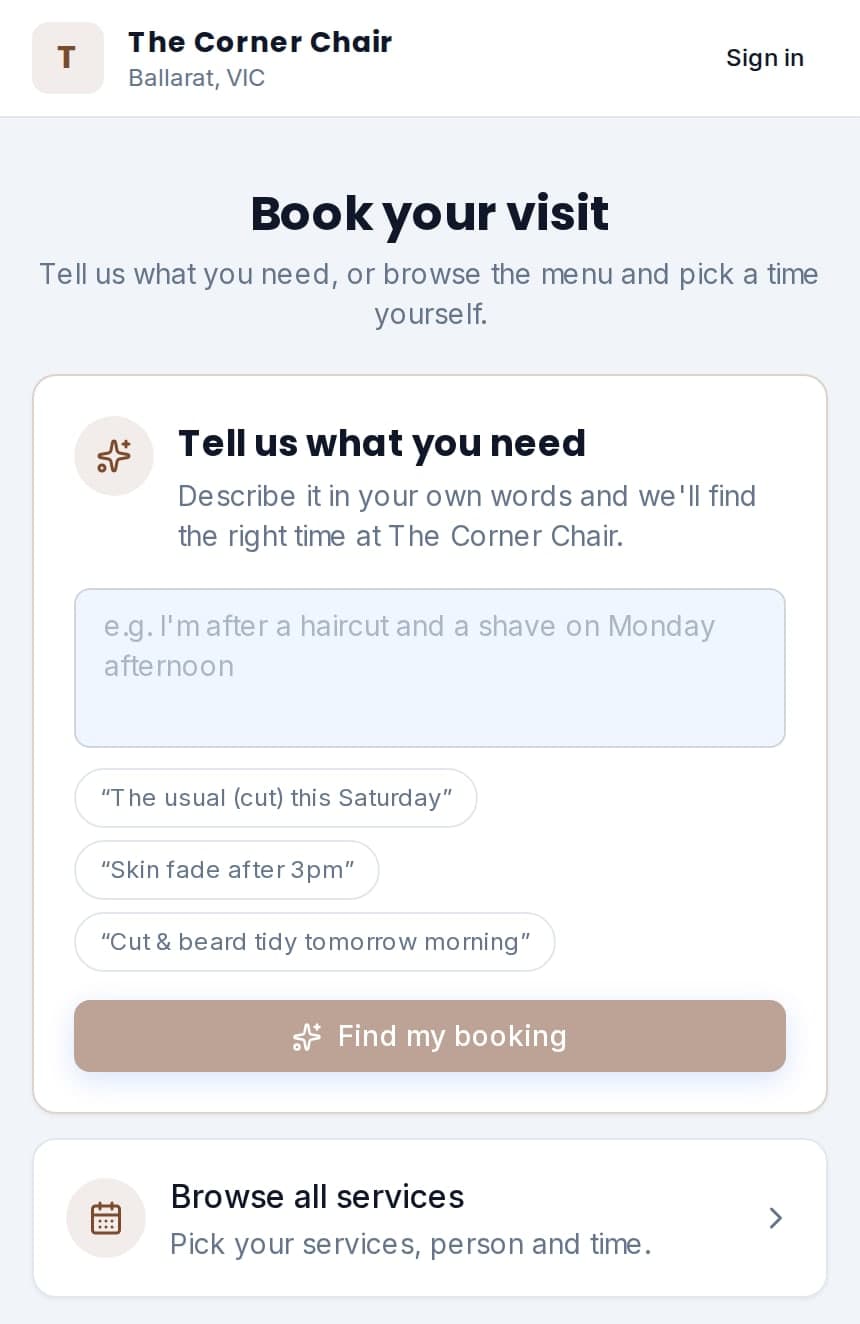 Clients booking The Corner Chair online