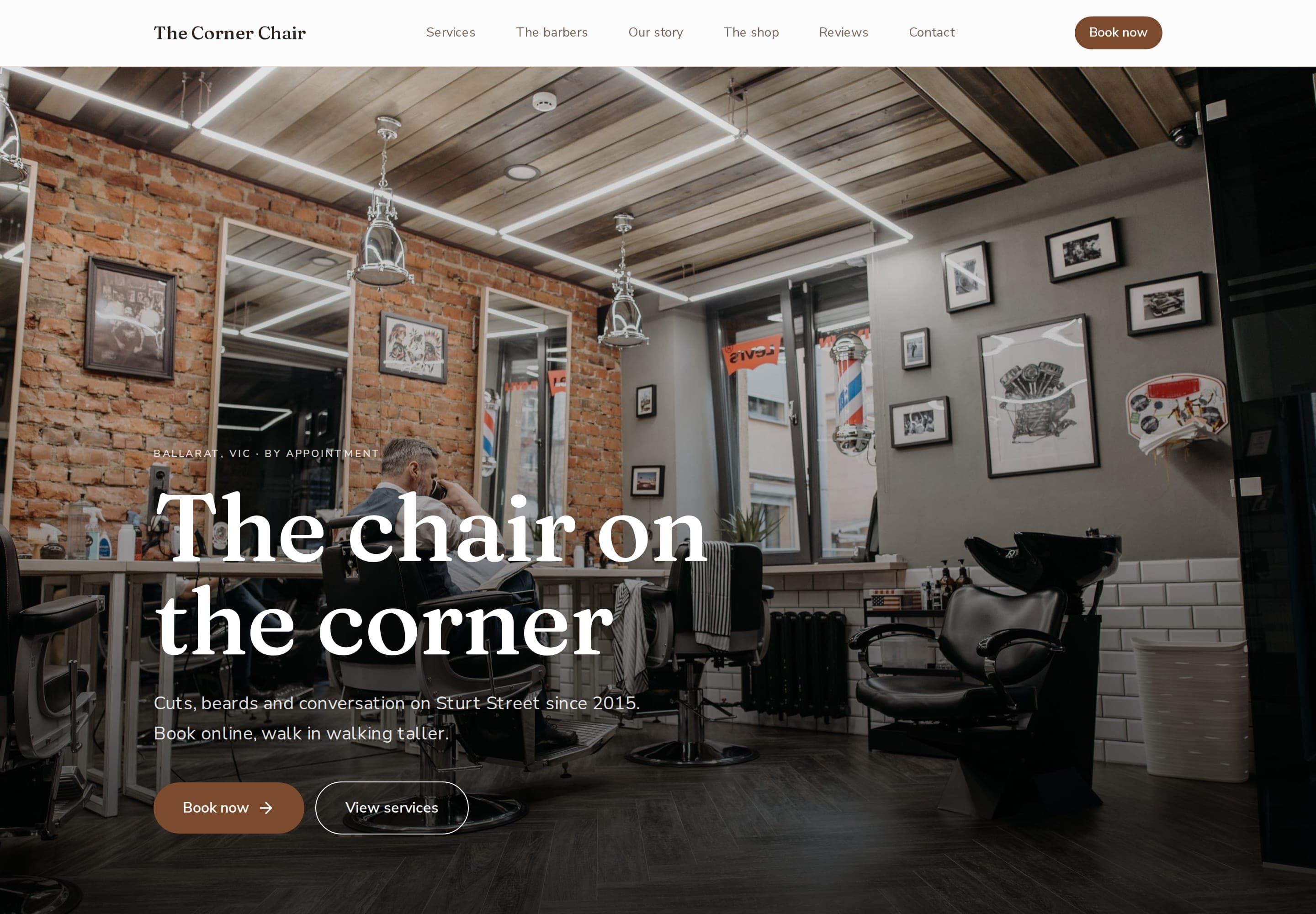 The Corner Chair, a real barbershop website built with BeNotely