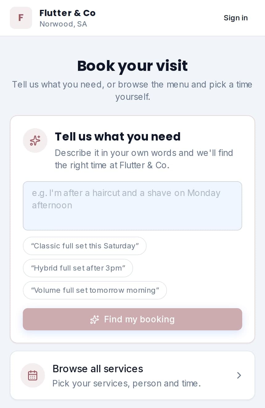Clients booking Flutter & Co online