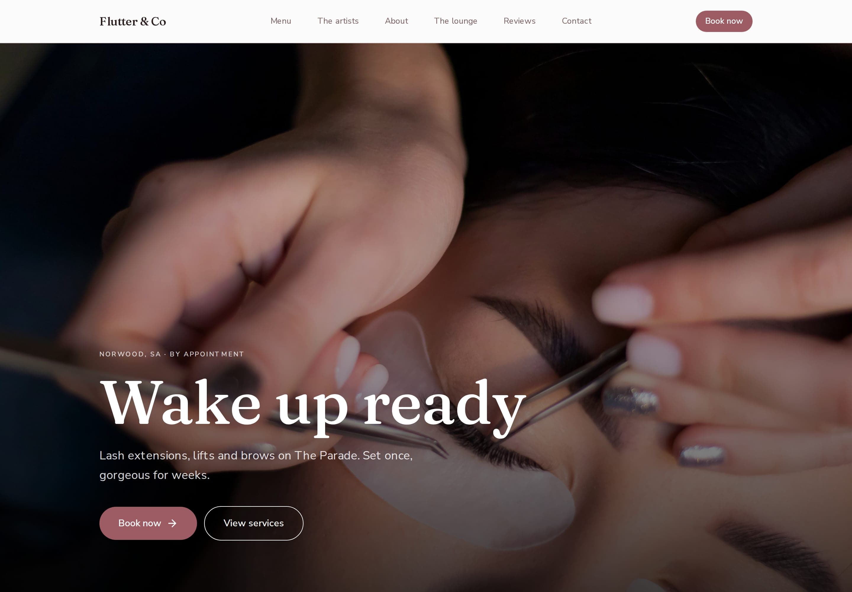 Flutter & Co, a real lash studio website built with BeNotely