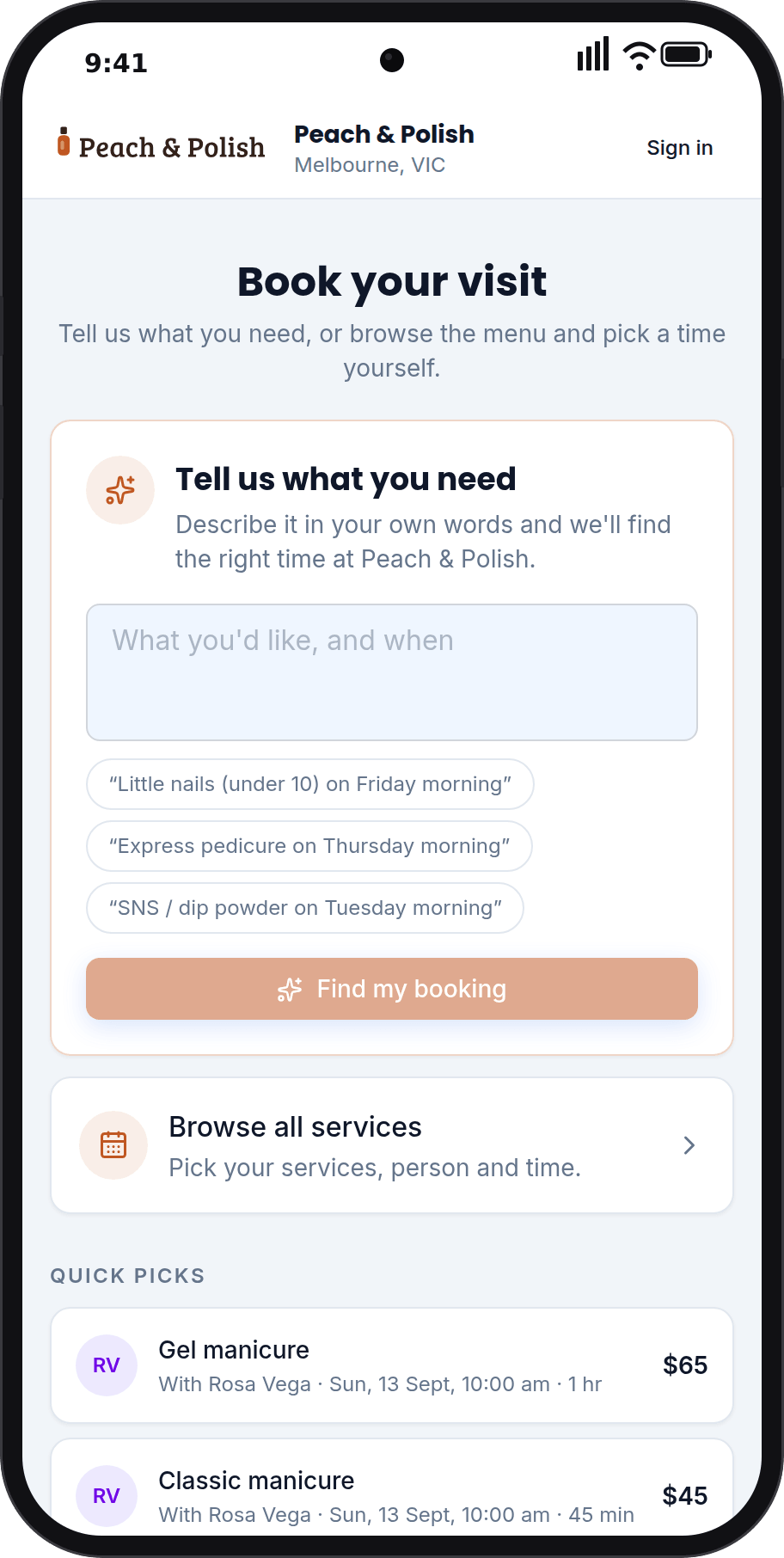 Customers booking Peach & Polish online