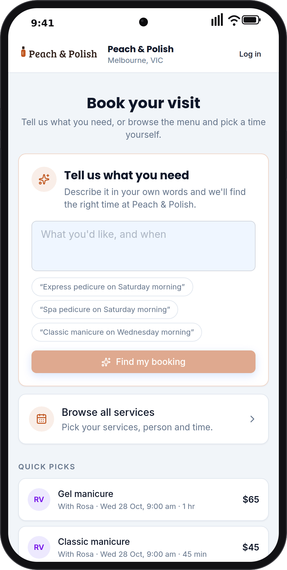 Customers booking Peach & Polish online