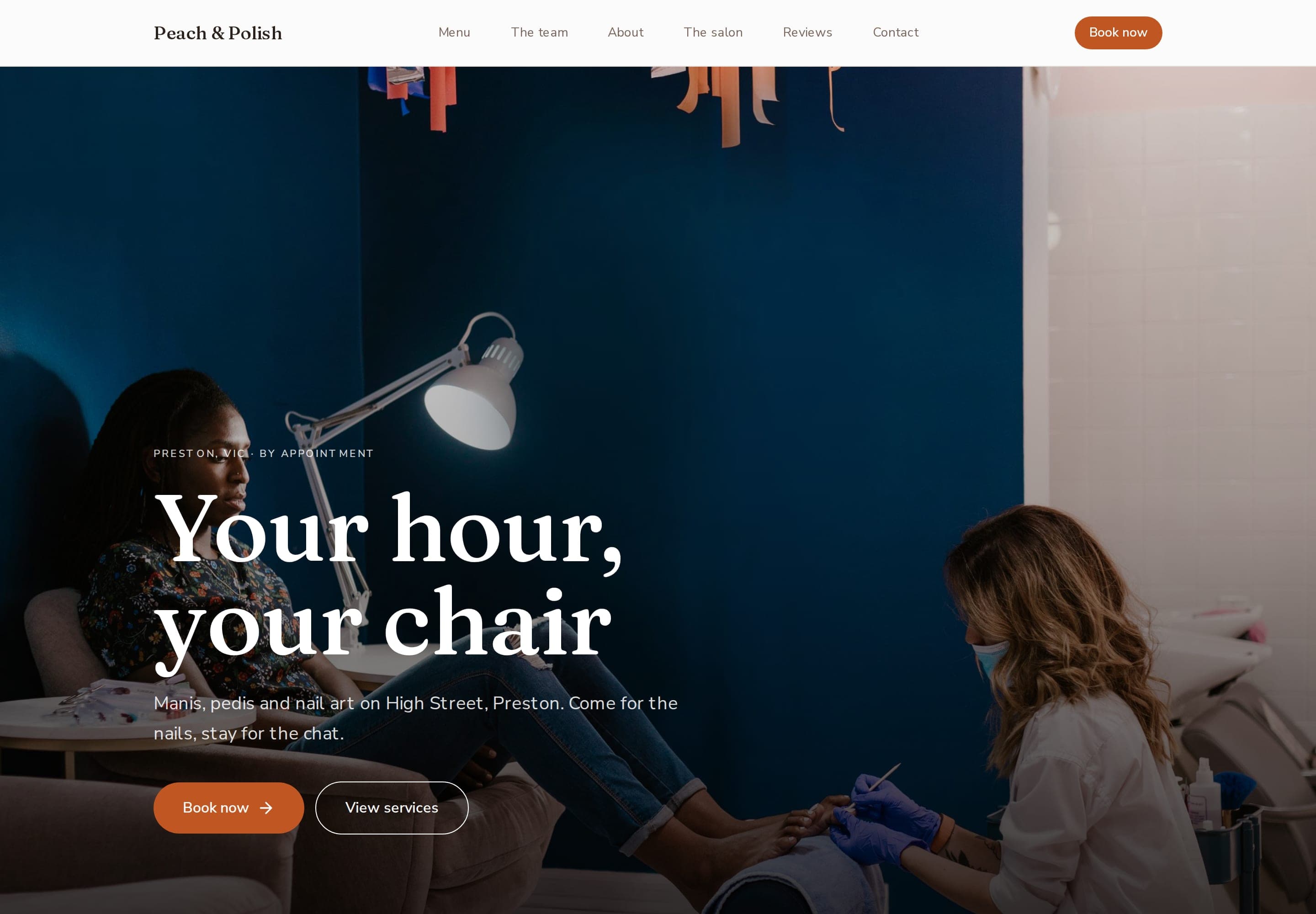 Peach & Polish, a real nail salon website built with BeNotely
