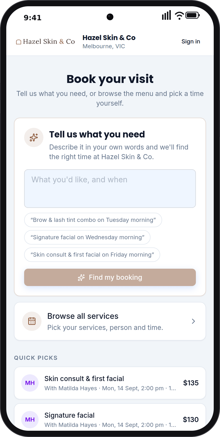 Customers booking Hazel Skin & Co online