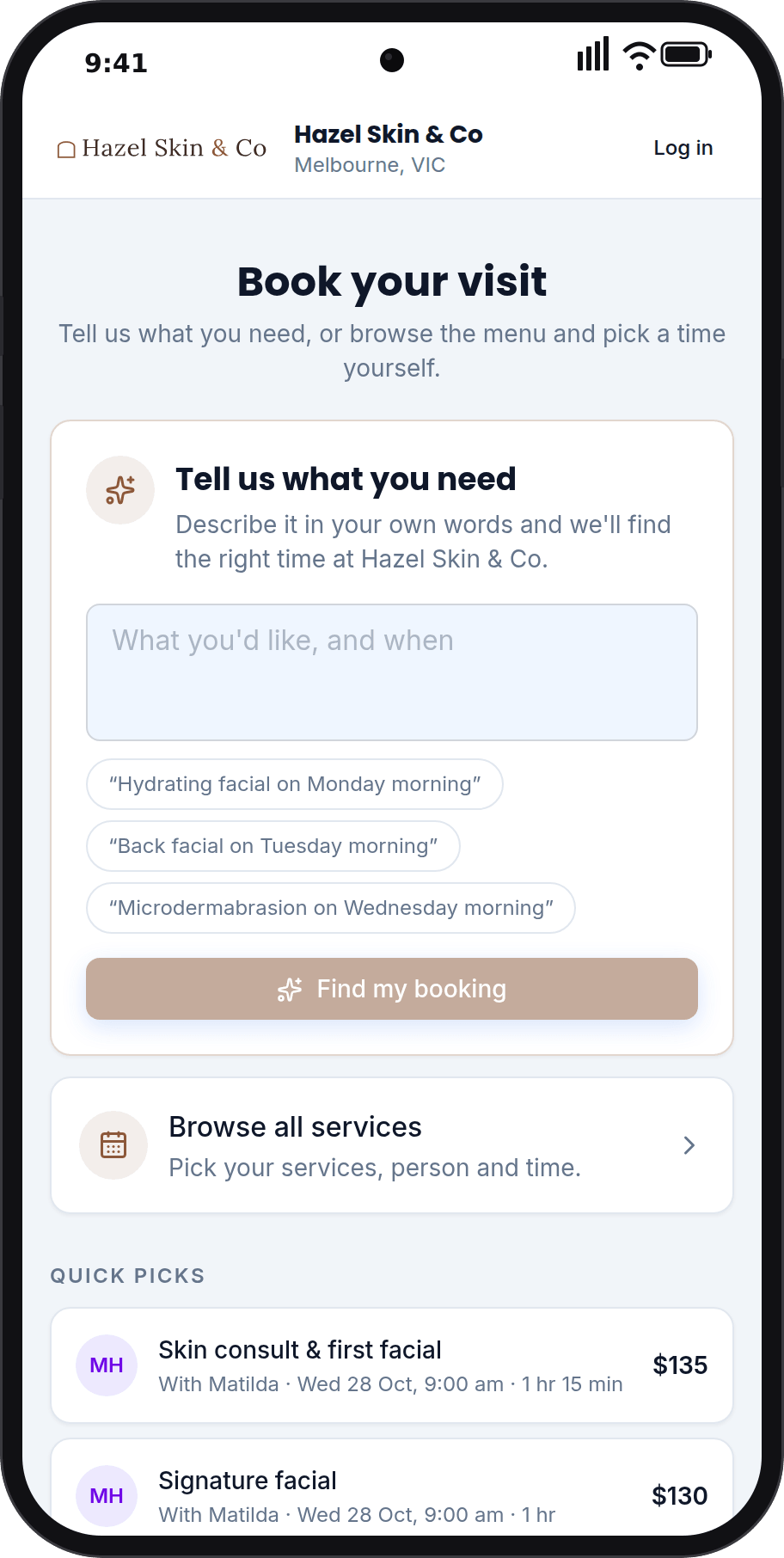 Customers booking Hazel Skin & Co online