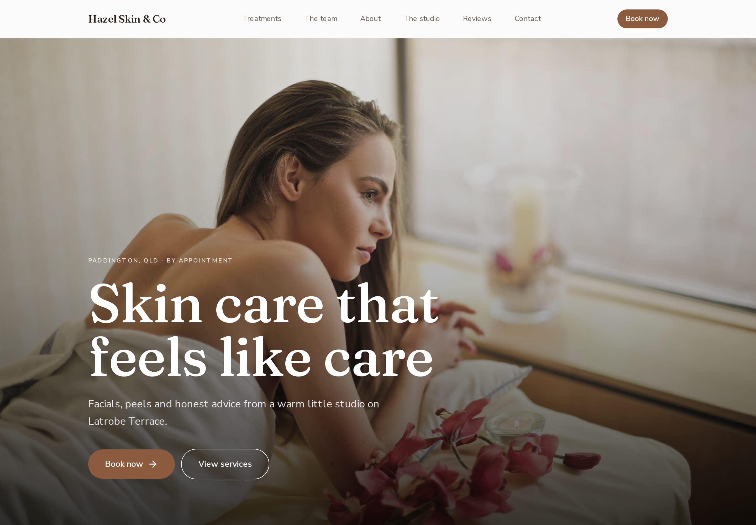 Hazel Skin & Co, a real skin studio website built with BeNotely