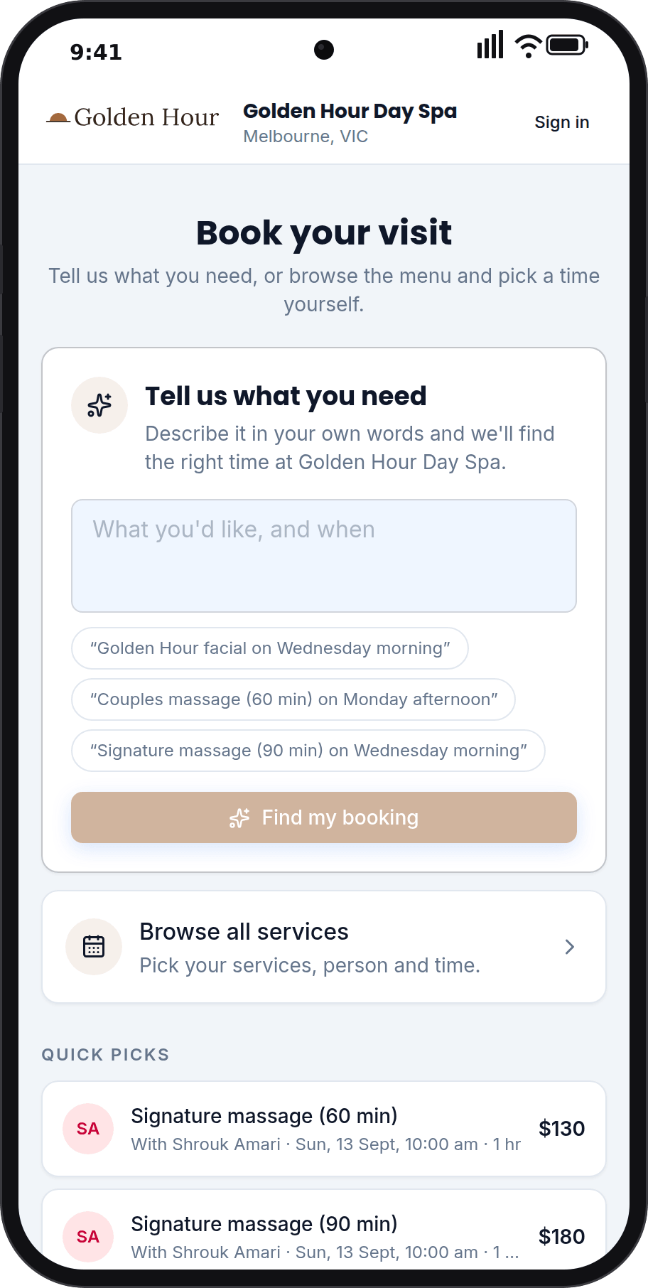 Customers booking Golden Hour Day Spa online