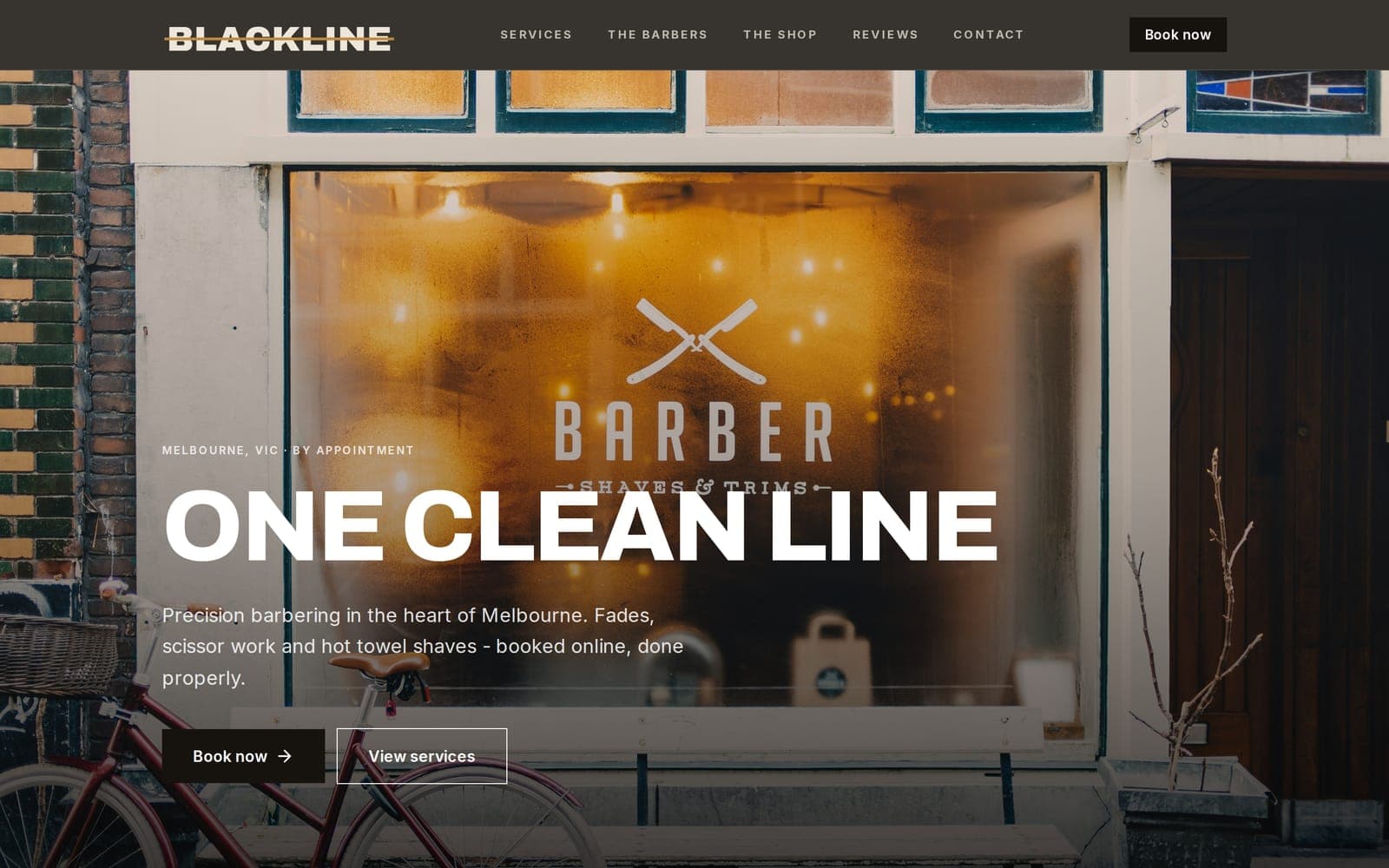 Blackline Barbers website on desktop